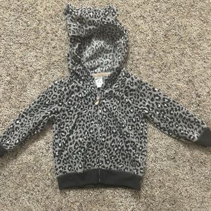 Baby Girl Carters Gray Leopard Fleece Jacket with Hood- size 12 M